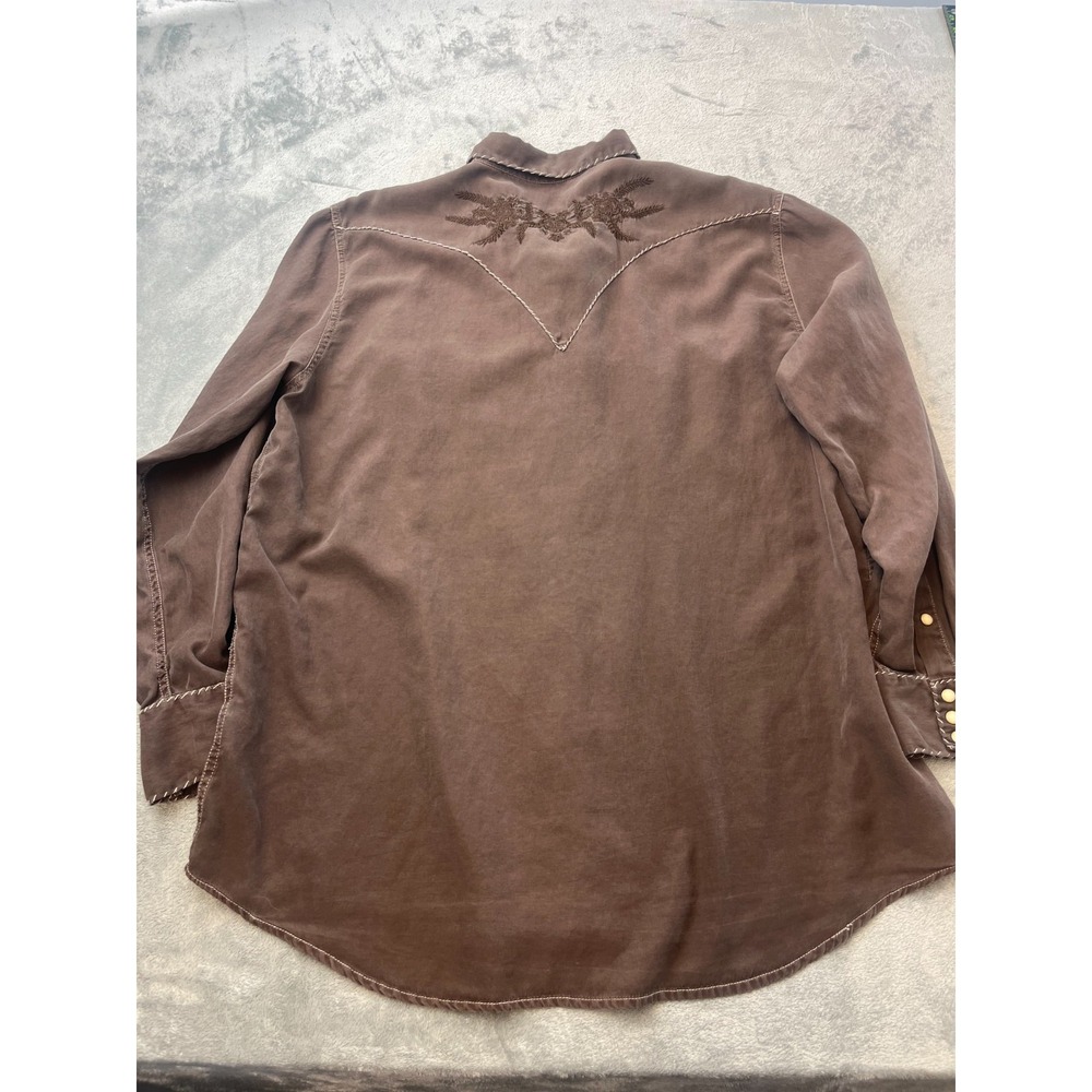 Ryan Michael Western Pearl Snap Silk Mens XXL Embroidered Yoke Cowboy Brown